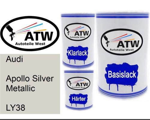 Audi, Apollo Silver Metallic, LY38: 500ml Lackdose + 500ml Klarlack + 250ml Härter - Set, von ATW Autoteile West.